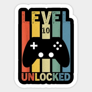 10th Birthday 10 Year old Level 10 Unlocked Video Gamer Sticker